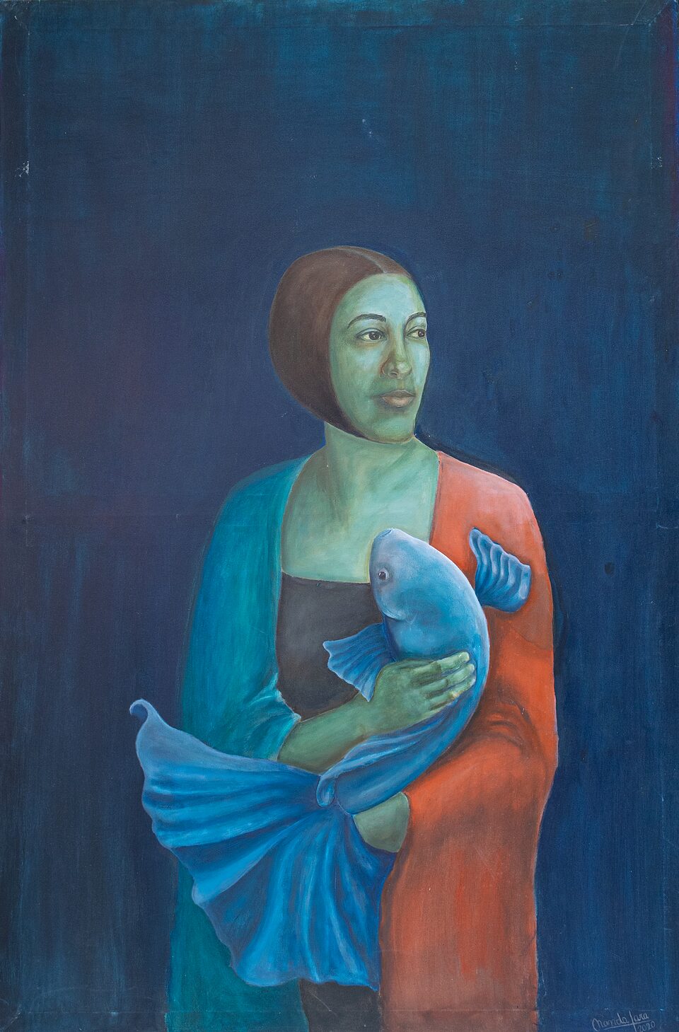 La dama del acuario, acrílico de Fernanda Jara